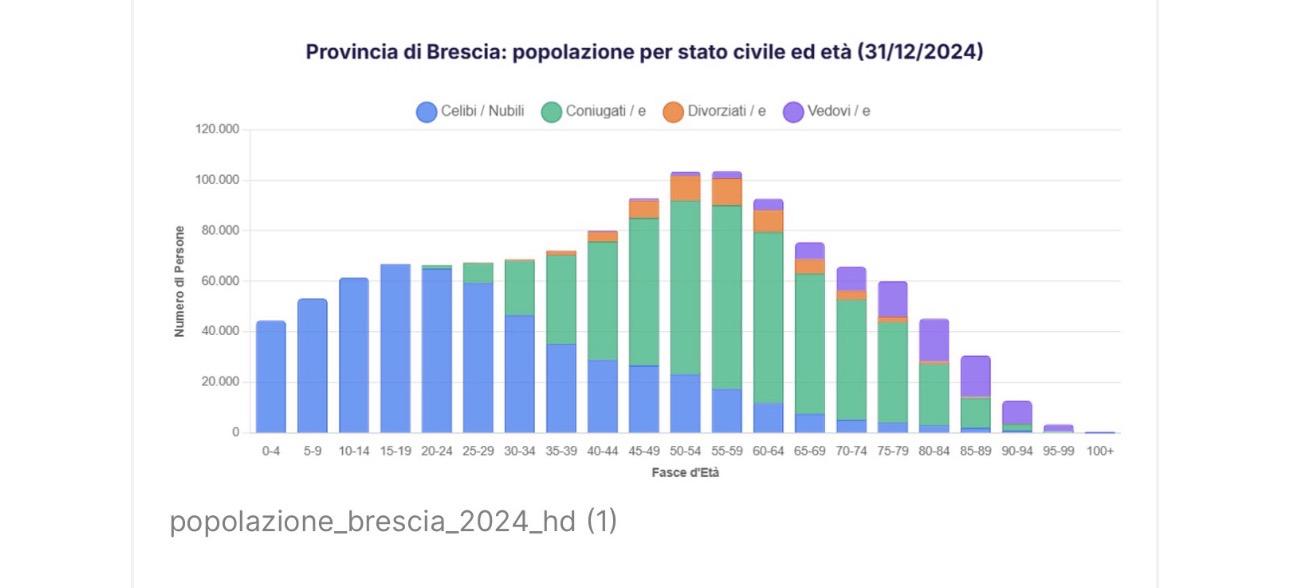 Provincia di Brescia: popolazione per stato civile ed età Provincia di Brescia popolazione per stato civile ed età